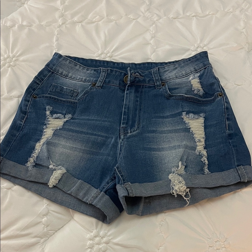 Stretchy distressed denim shorts size Small